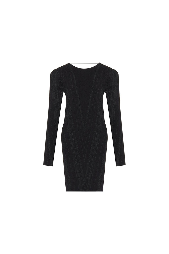 Vatkalı Siyah Triko Mini Elbise