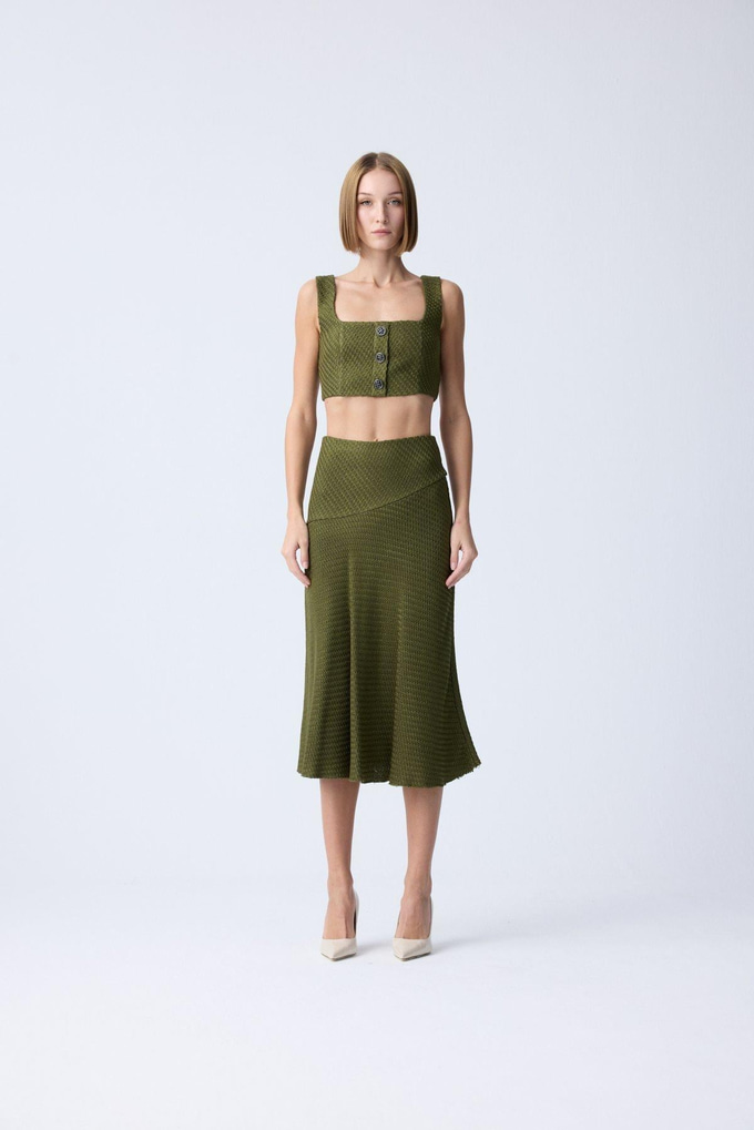Volanlı Haki Midi Tüvit Etek