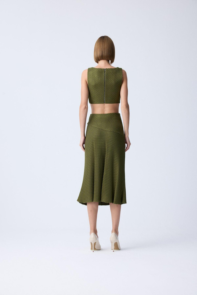 Volanlı Haki Midi Tüvit Etek