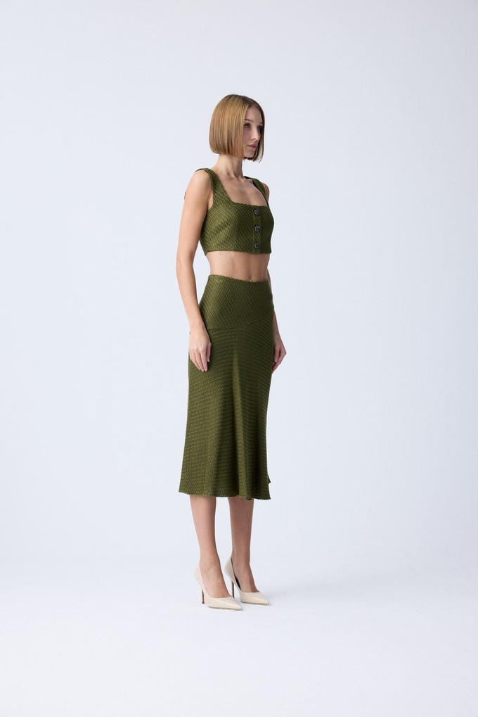 Volanlı Haki Midi Tüvit Etek
