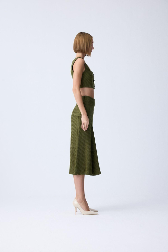 Volanlı Haki Midi Tüvit Etek