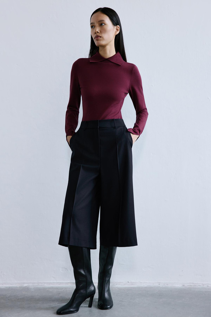 Yakalı Basic Bordo Triko Ceket