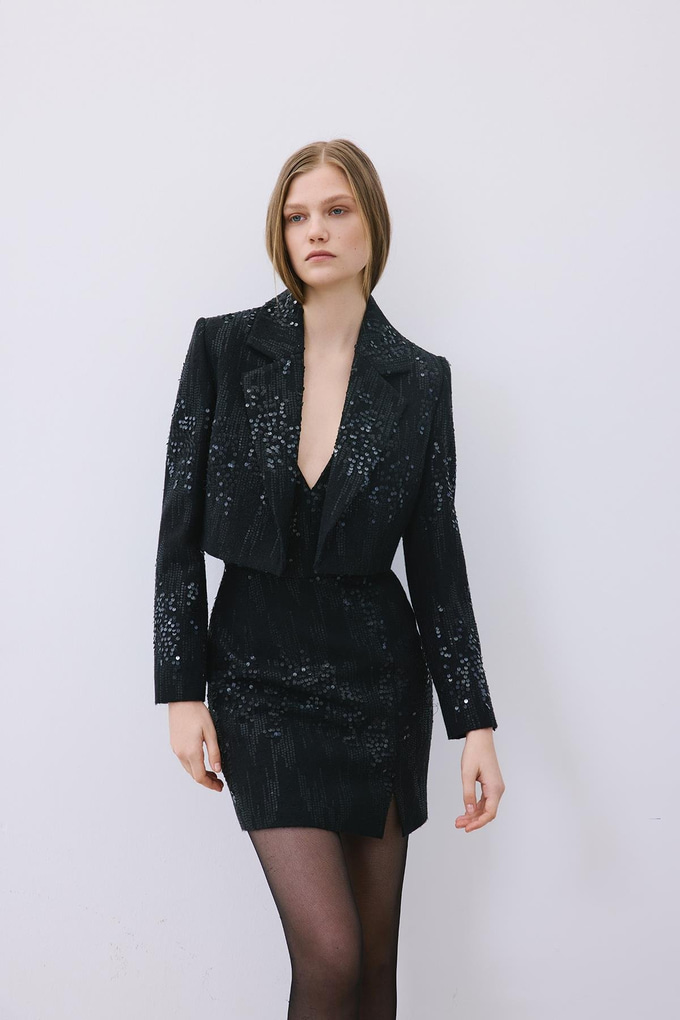 Black Cropped Sequin Jacket
