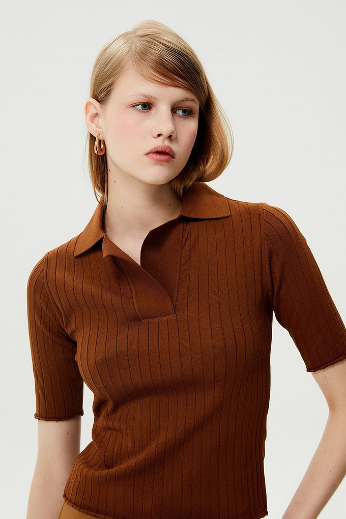 Collared Tan Knit Top