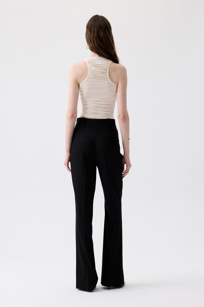 Yan Büzgülü Streç Ekru Bluz