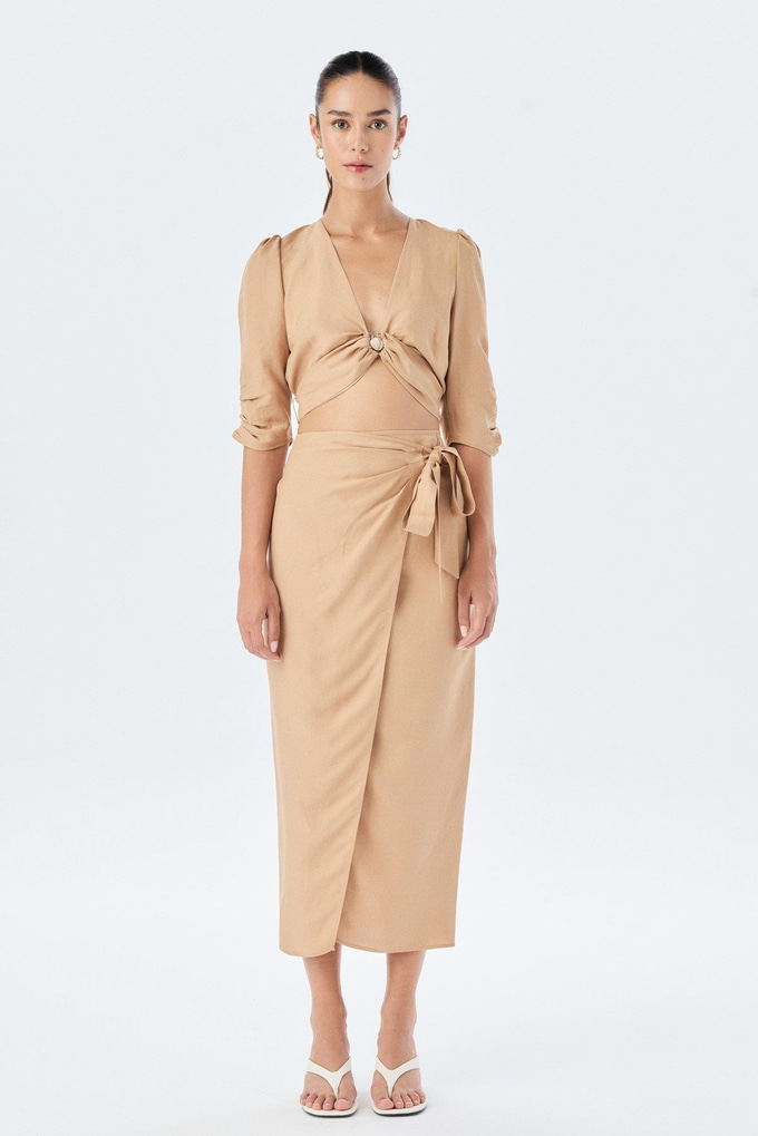 Side Tie Camel Skirt