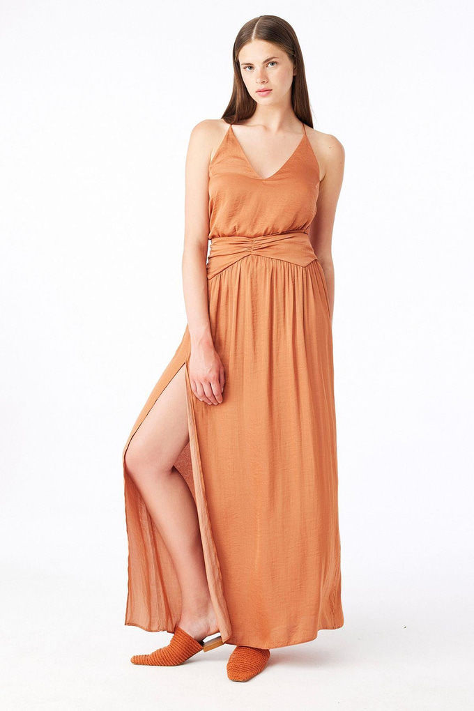 Slit Detailed Salmon Long Skirt