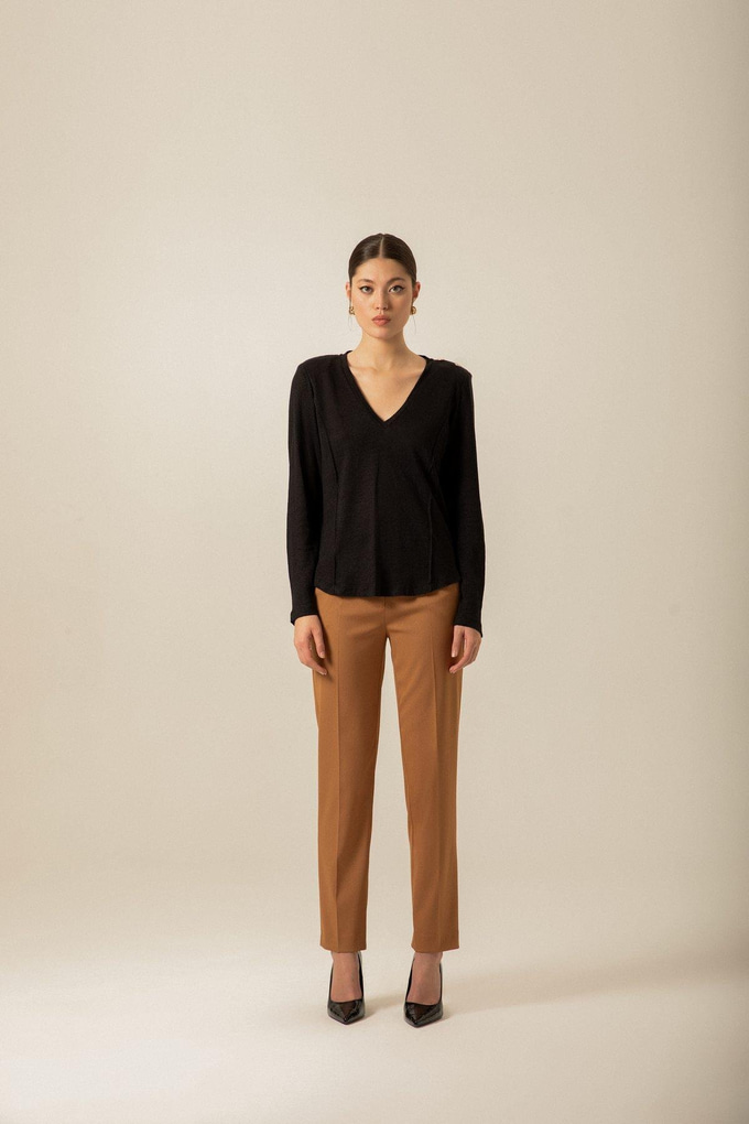 High-Waisted Pocket Seam Detail Camel Trousers