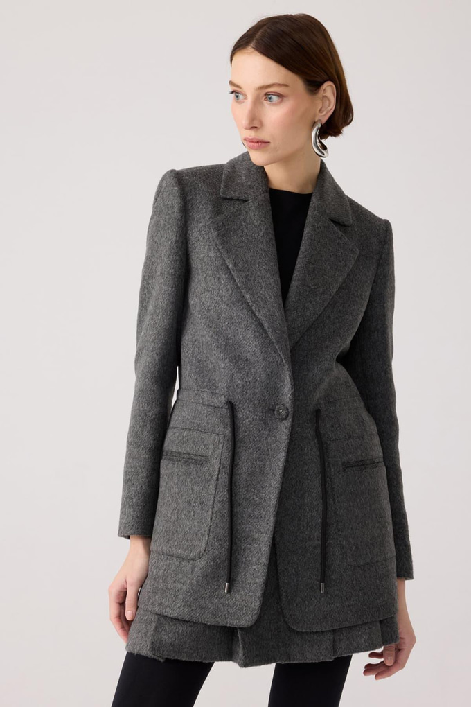 Wool Textured Pocket Detailed Anthracite Jacket