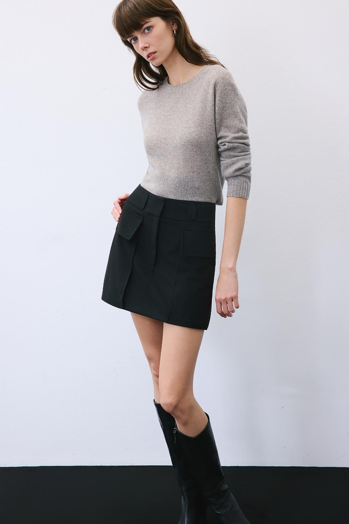 Black Wool-Blend Skirt