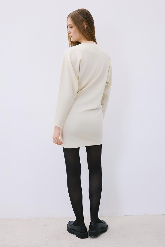Ecru Asymmetric Knit Mini Dress