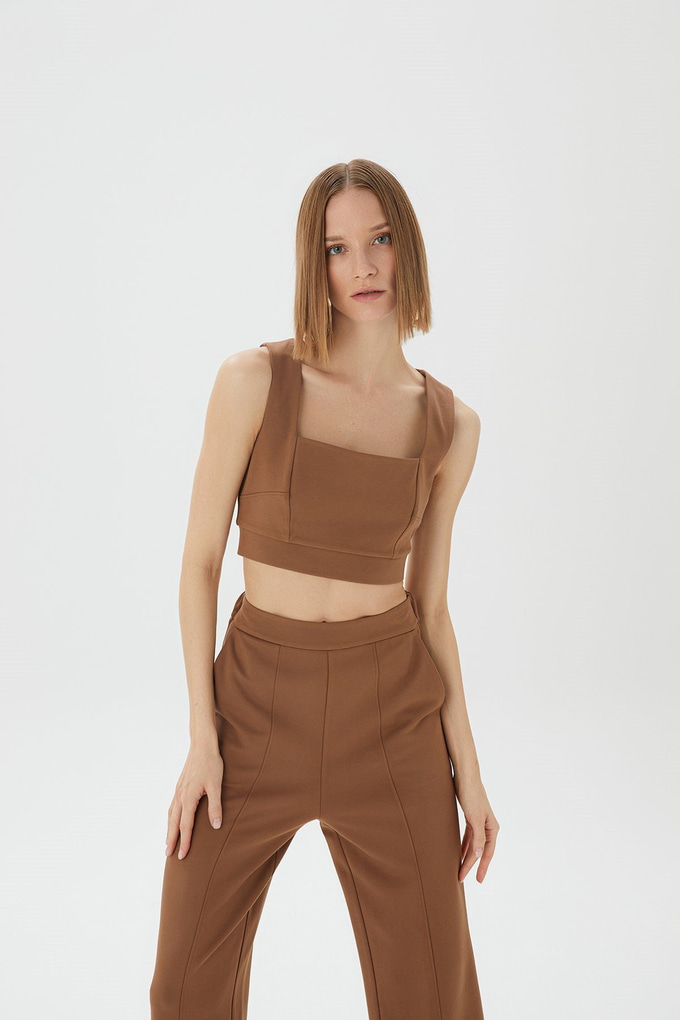 Askılı Camel Crop Top