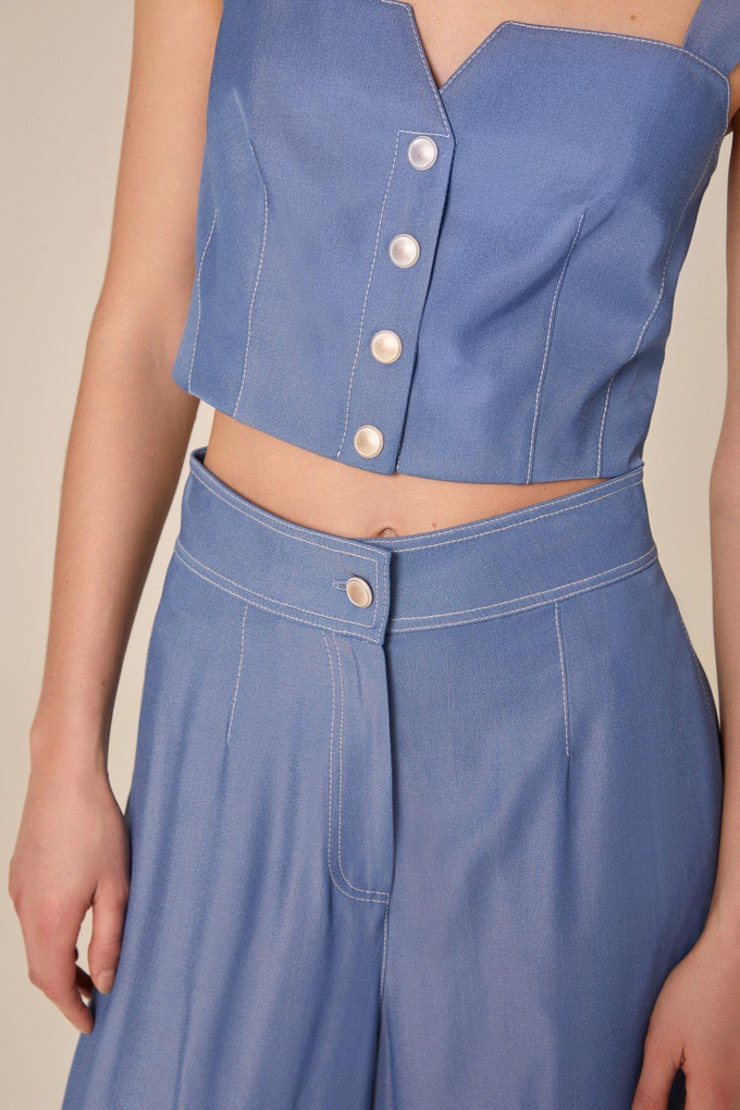 Askılı Denim Efektli İndigo Büstiyer