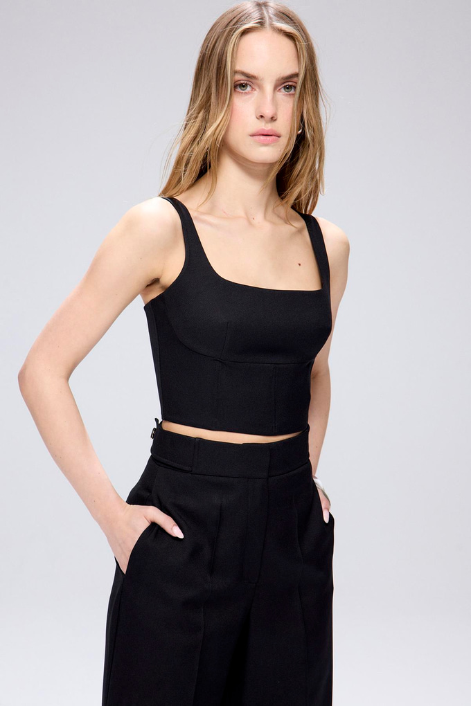 Strappy Chest Cup Zipper Black Bustier