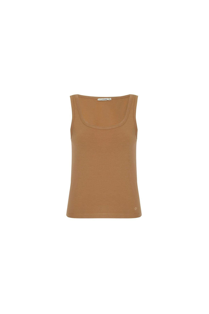 Askılı Kare Yaka Camel Bluz