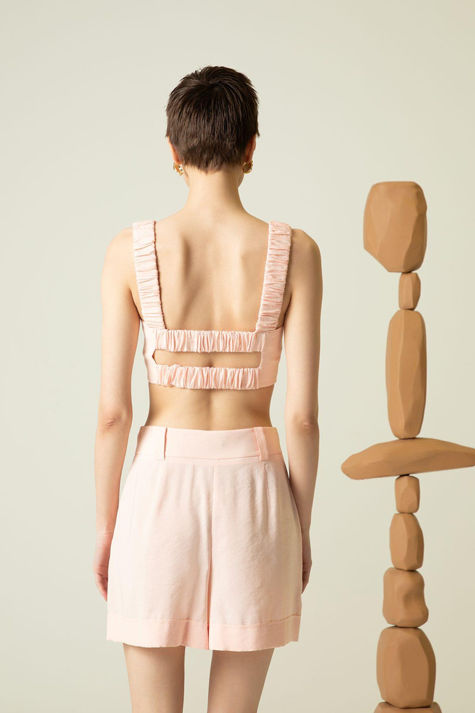 Askılı Kare Yaka Pudra Crop Top