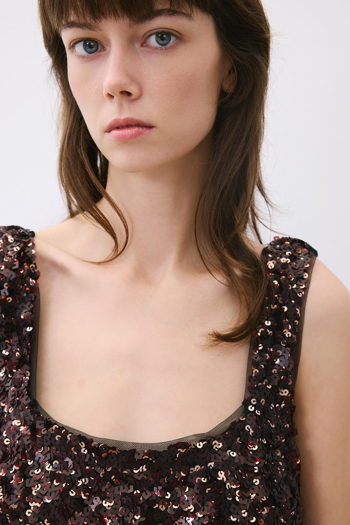 Askılı Payet Mini Bordo Elbise