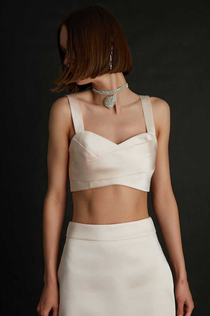 Askılı Saten Pudra Crop Top