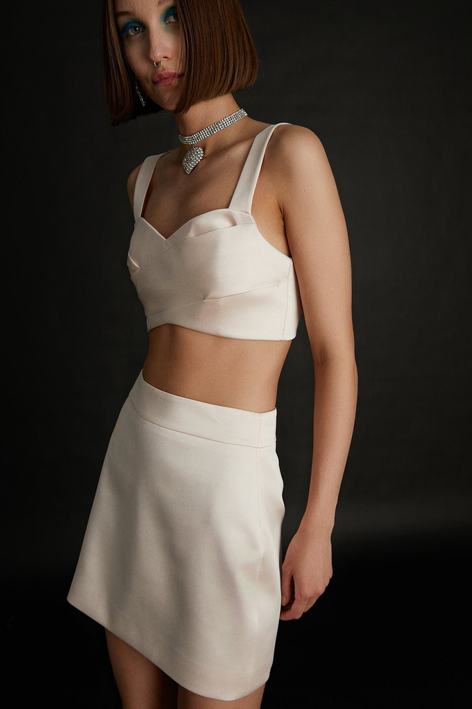 Askılı Saten Pudra Crop Top