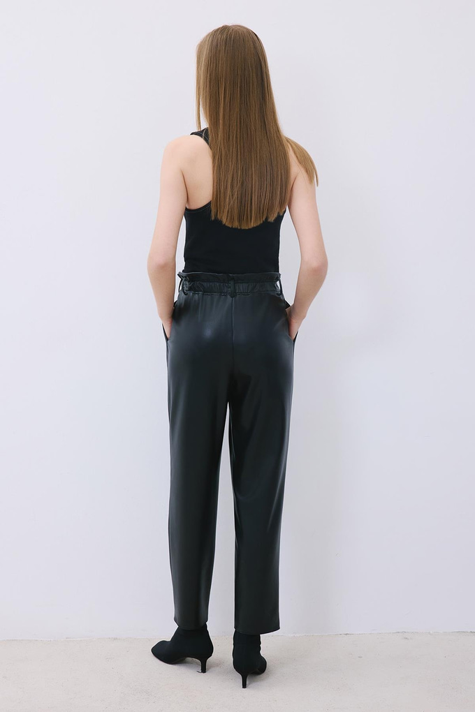 Black Faux Leather Relaxed Fit Pants