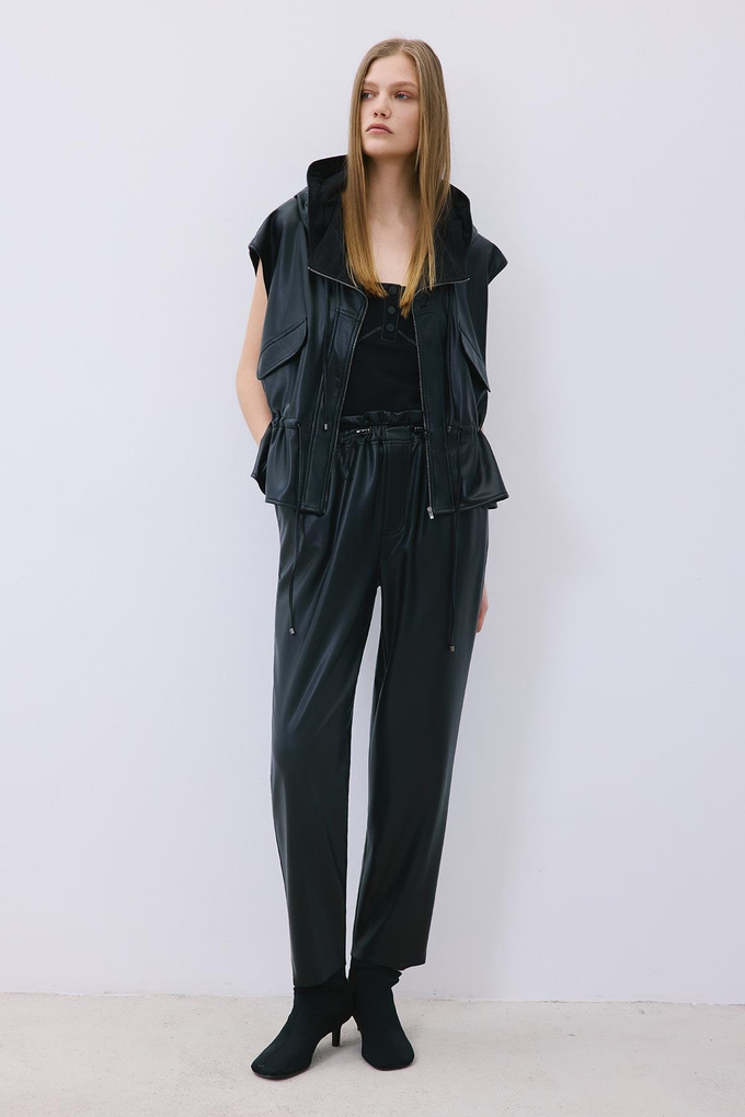 Black Faux Leather Relaxed Fit Pants