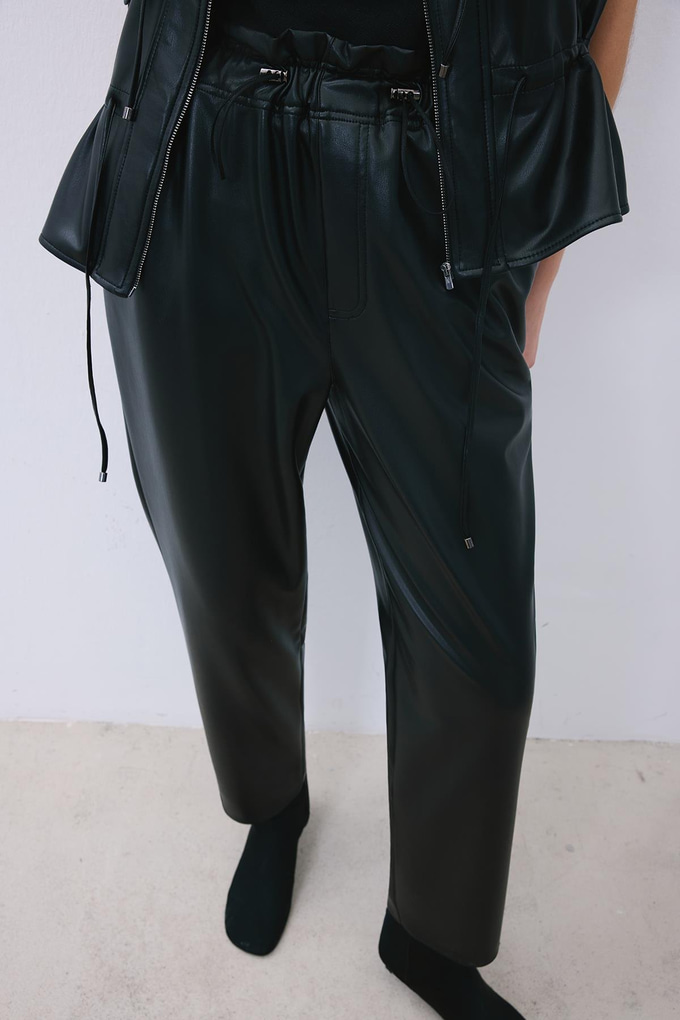 Black Faux Leather Relaxed Fit Pants