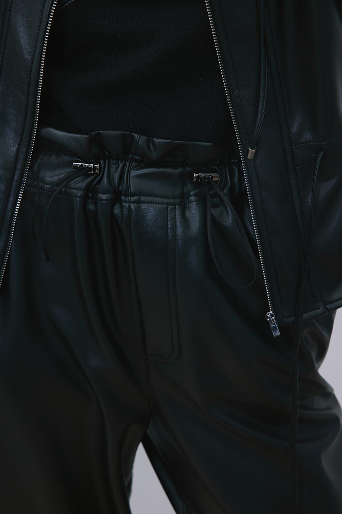 Black Faux Leather Relaxed Fit Pants