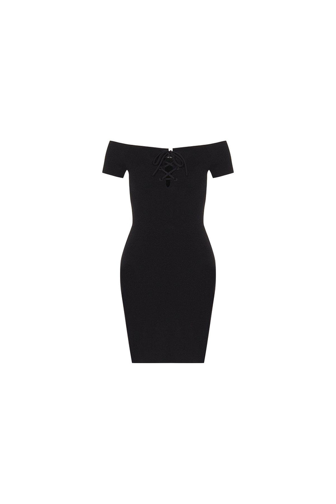 Laced Knit Black Mini Dress