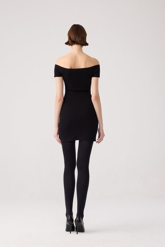 Laced Knit Black Mini Dress