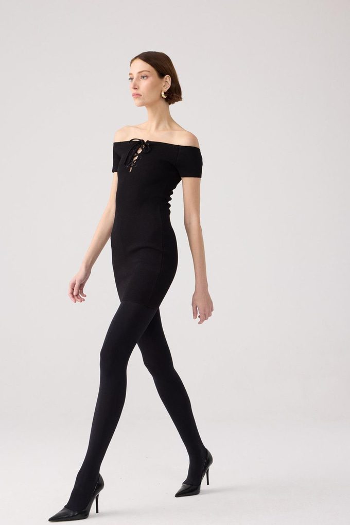 Laced Knit Black Mini Dress