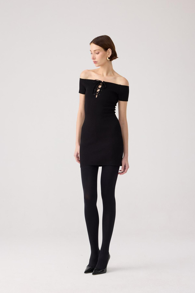 Laced Knit Black Mini Dress