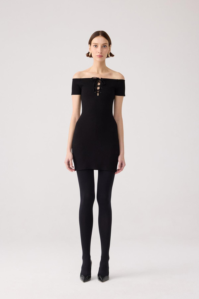 Laced Knit Black Mini Dress