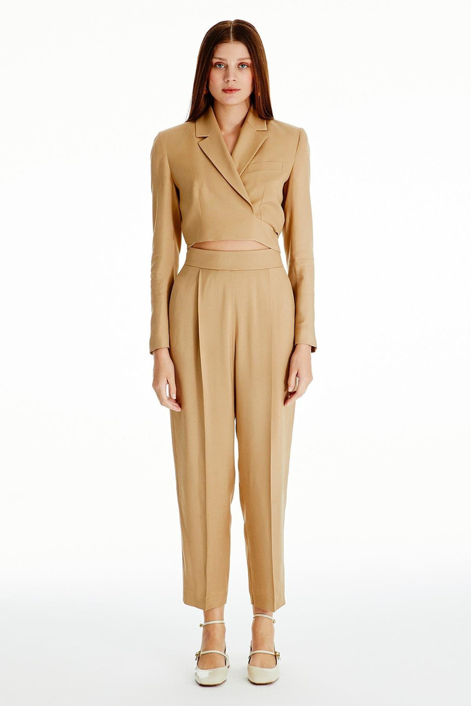 Bağlama Detaylı Camel Crop Blazer