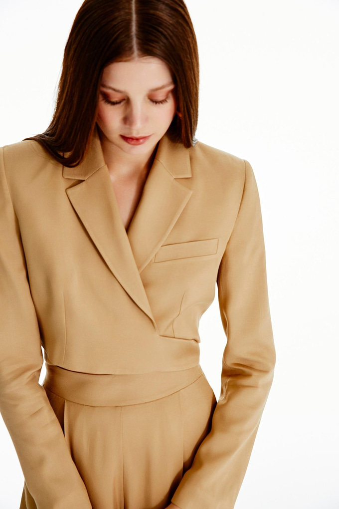 Bağlama Detaylı Camel Crop Blazer
