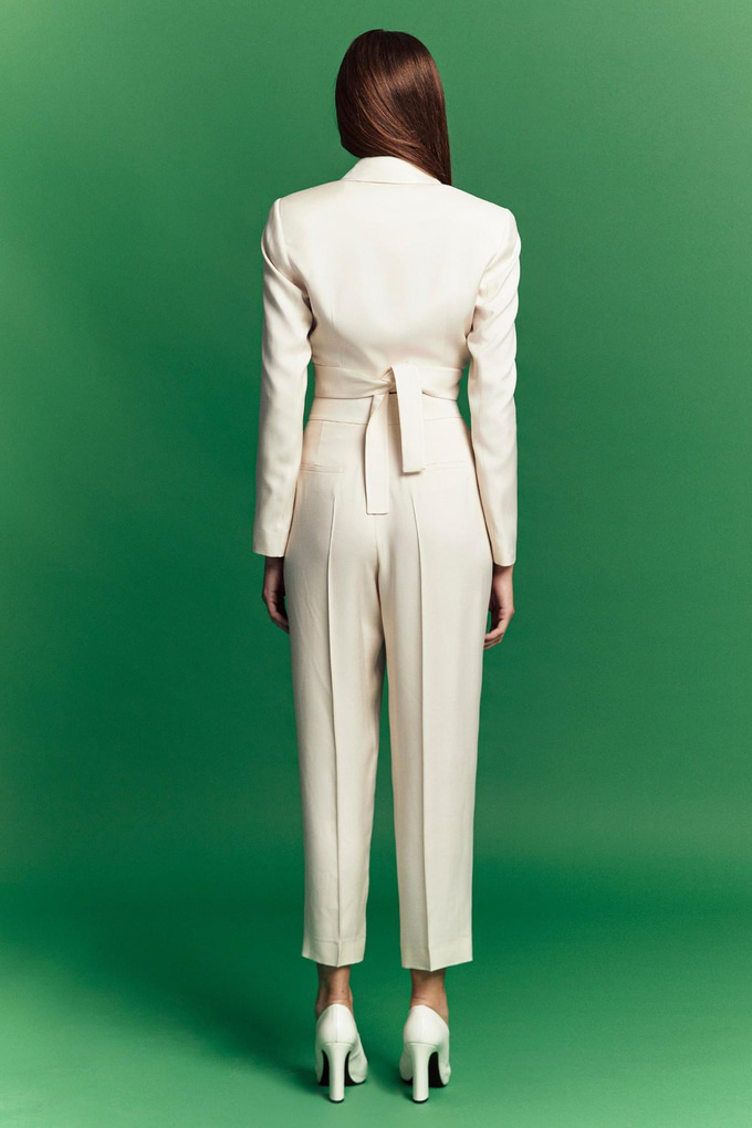 Bağlama Detaylı Krem Crop Blazer