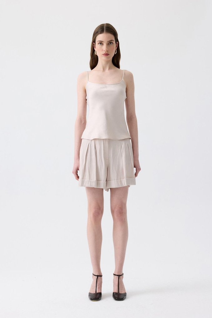 Tie-Belt Relaxed Fit Ecru Mini Shorts
