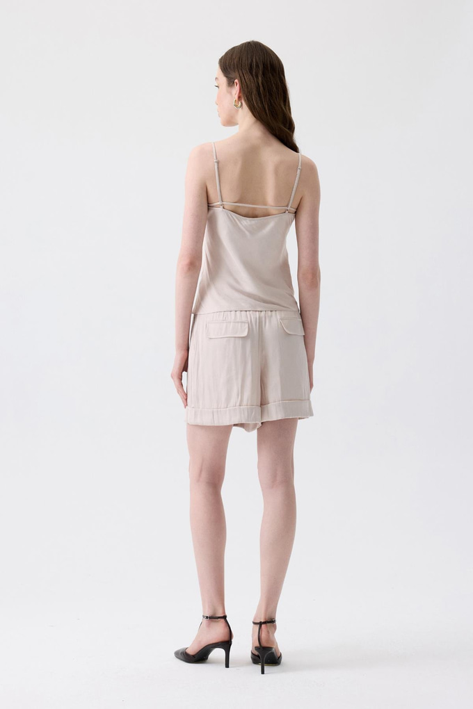 Tie-Belt Relaxed Fit Ecru Mini Shorts