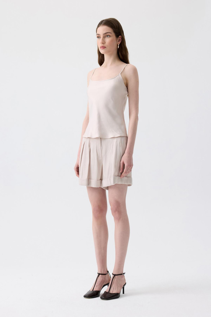 Tie-Belt Relaxed Fit Ecru Mini Shorts