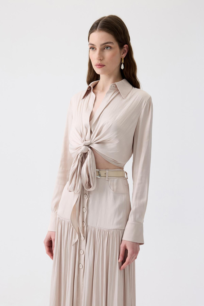 Tie-Detail Long Sleeve Ecru Blouse