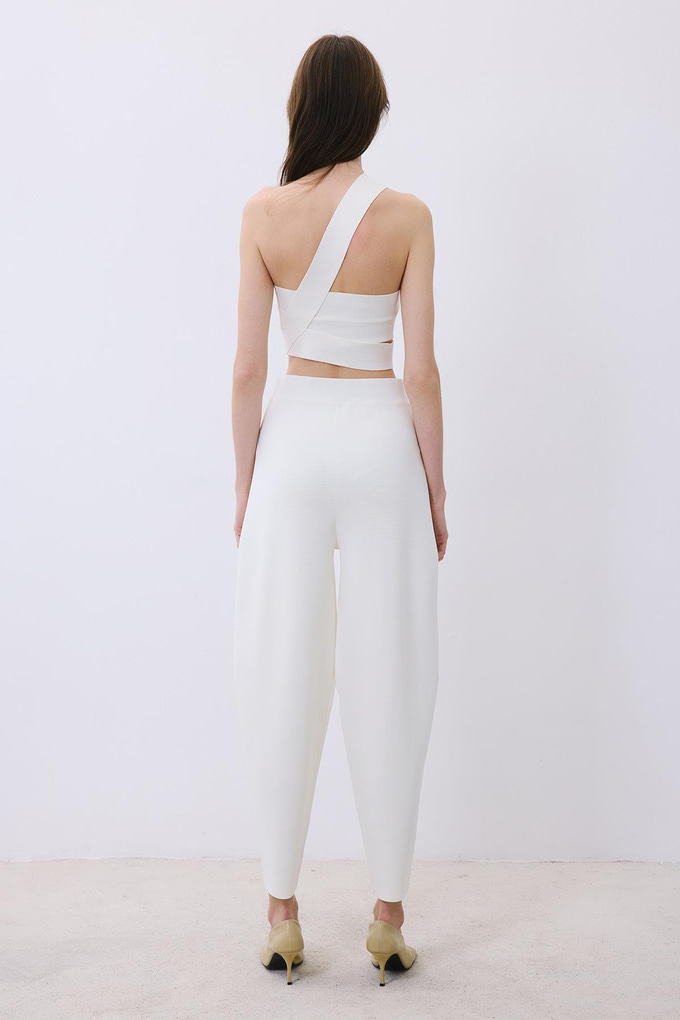 Ecru Knit Relaxed Fit Pants