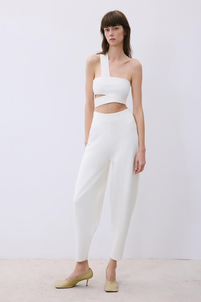 Ecru Knit Relaxed Fit Pants