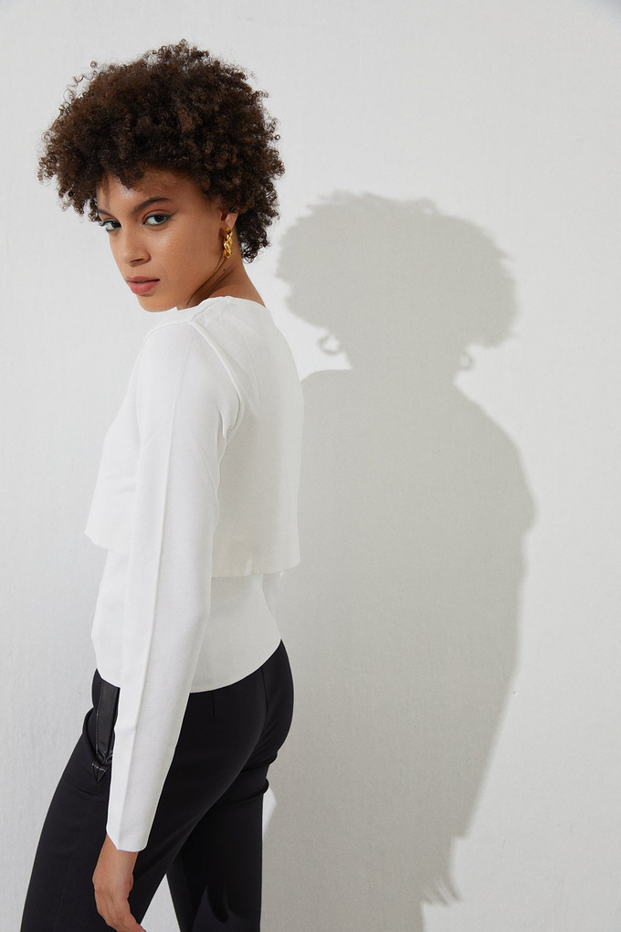 Beyaz Basic Triko Kazak