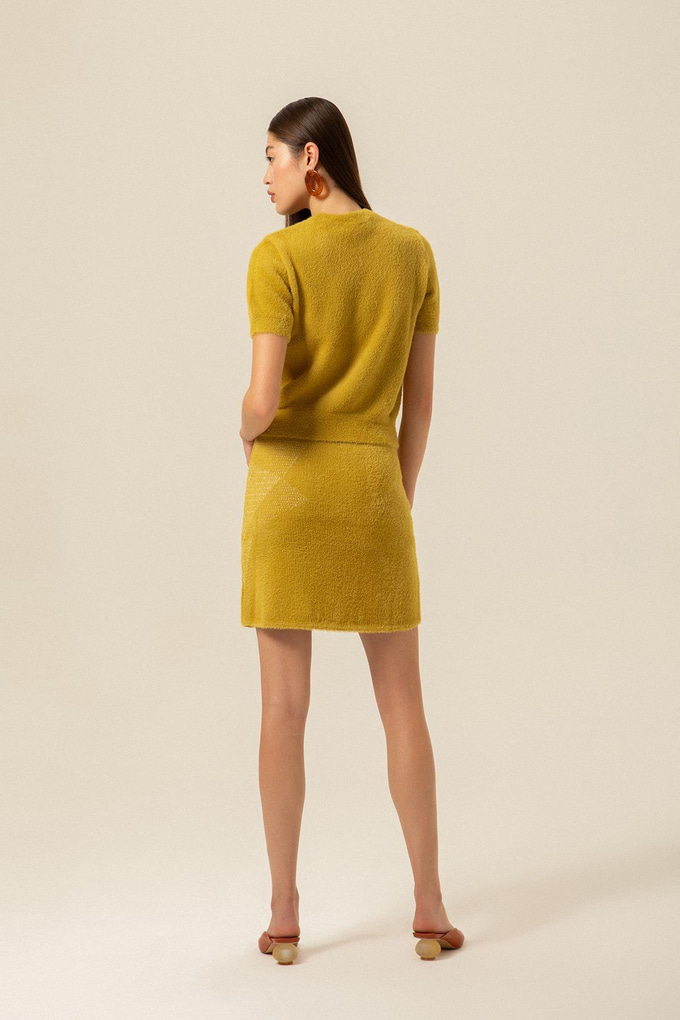 Block Pattern Mini Green Knit Skirt