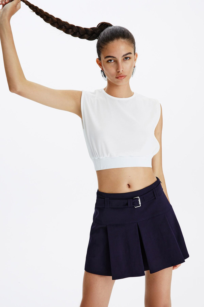 Büzgülü Ekru Basic T-Shirt