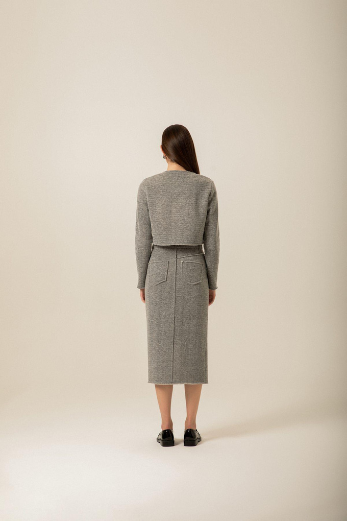 Pocket Flap Detail Knitted Gray Jacket