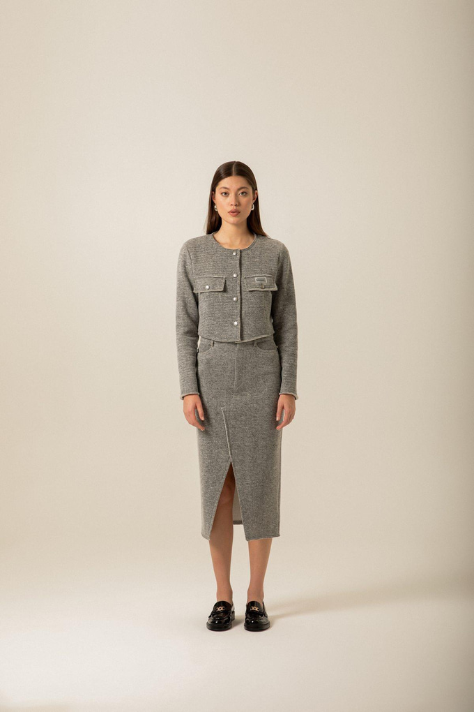 Pocket Flap Detail Knitted Gray Jacket