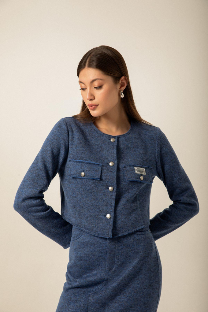 Pocket Flap Detail Knitted Gray Jacket