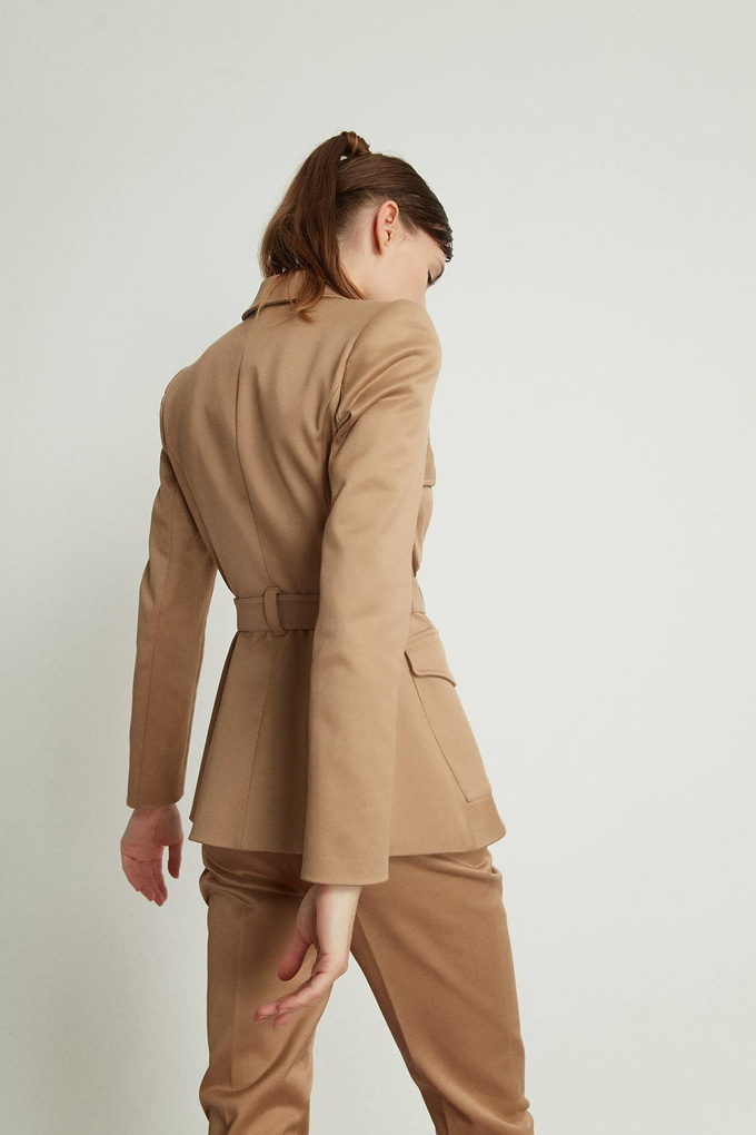 Cepli Kemerli Blazer Ceket Bej Ceket