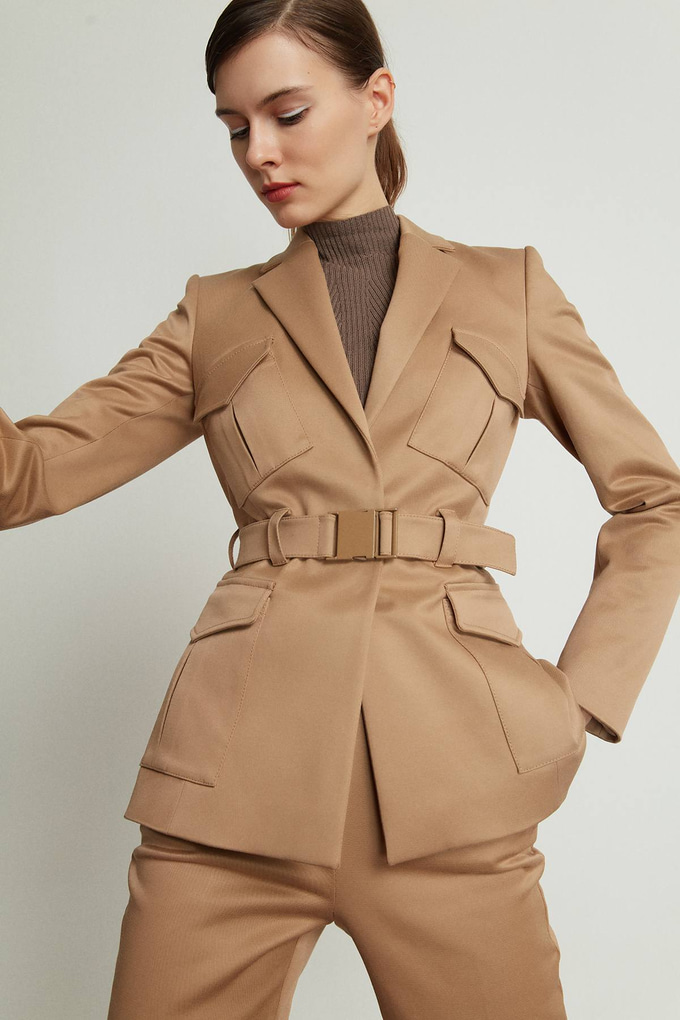 Cepli Kemerli Blazer Ceket Bej Ceket