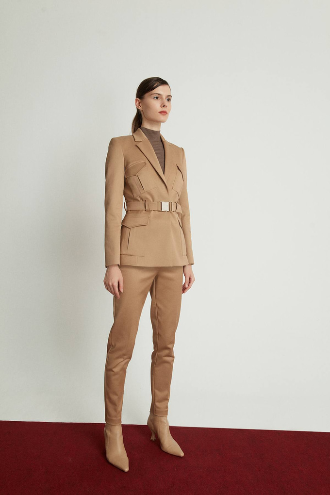 Cepli Kemerli Blazer Ceket Bej Ceket